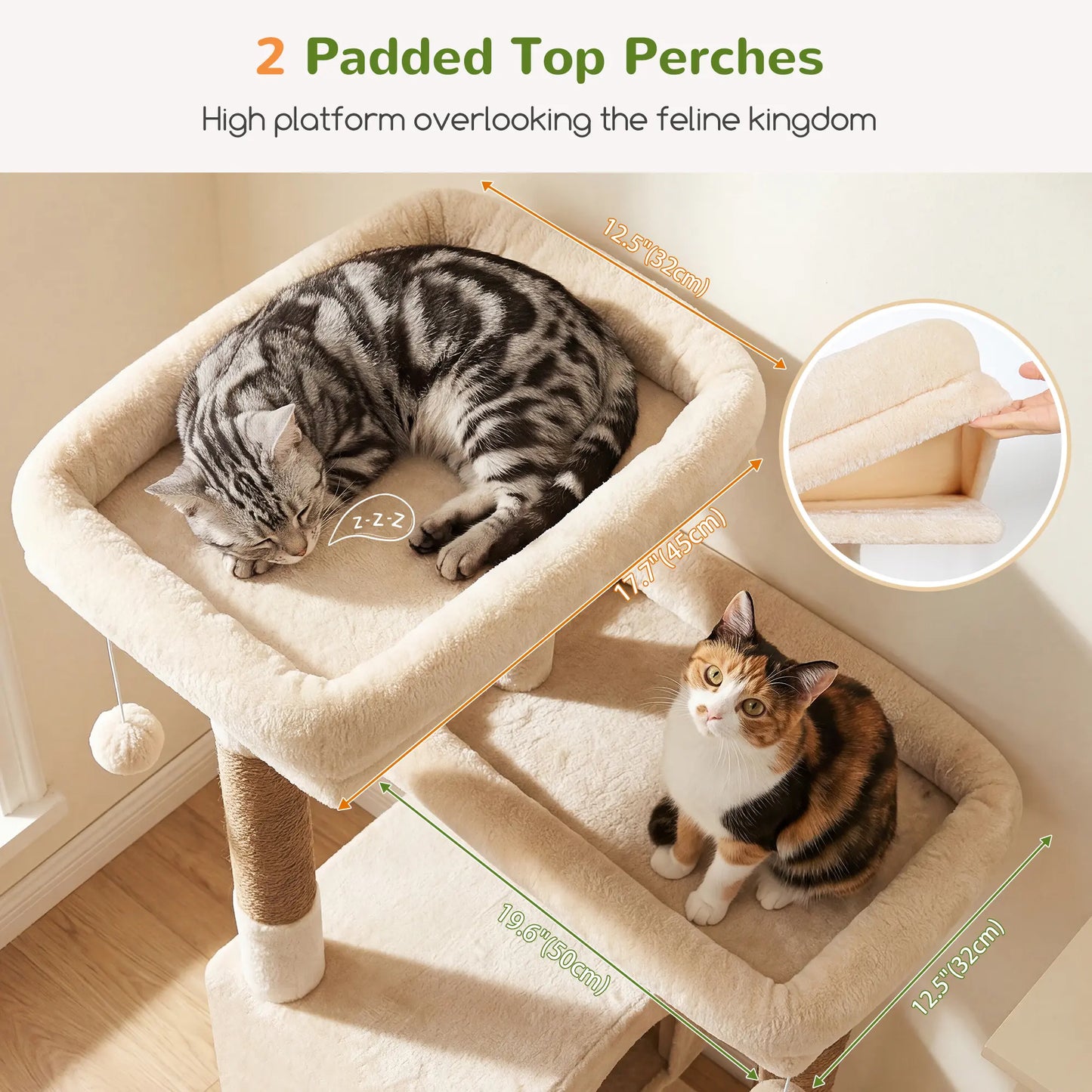 DESKAT 80 Inch Cat Tree for Large Cats, Stable Multi-Level Cat Tree with 2 Condos & Sisal Scratching Posts for 2-3 Cats, Thickened Base Space Saving Cat Tree Tower, F80G