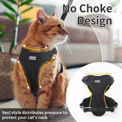 Cat Harness and Leash Set, Adjustable Soft Anti-Escape Vest with Reflective Straps and Breathable Design, Easy-Control Safety Walking Harness for Cats