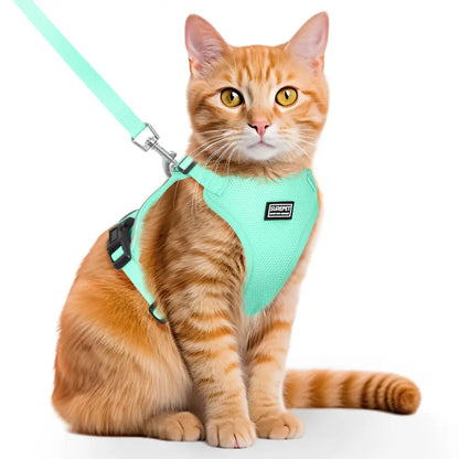 Cat Harness and Leash Set, Adjustable Soft Anti-Escape Vest with Reflective Straps and Breathable Design, Easy-Control Safety Walking Harness for Cats