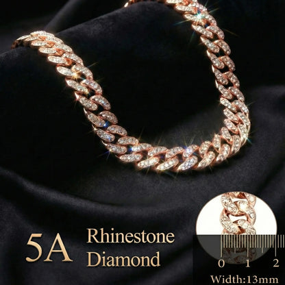 Benophis Rose Gold Diamond Cuban-Style Cat and Dog Necklace, Suitable for Medium and Large Cats and Small Dogs, Equipped with a Safety Clasp; Fashionable Pet Jewelry Accessory That Can Complement Outfits.