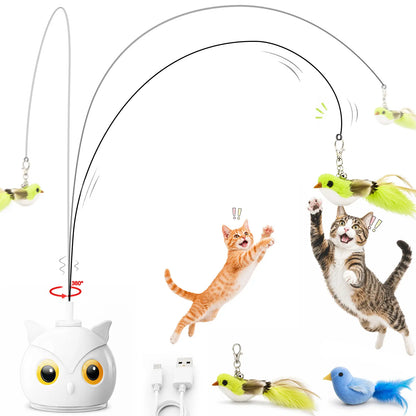 CATPICK Interactive Flying Bird Cat Toy, Automatic Teaser with Suction Cup, Dual Modes – 360° Rotation & Random Jumping, Auto Start/Stop, Safe Silicone Rod, USB Rechargeable for Kittens & Adult Cats
