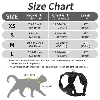 Cat Harness and Leash Set, Adjustable Soft Anti-Escape Vest with Reflective Straps and Breathable Design, Easy-Control Safety Walking Harness for Cats