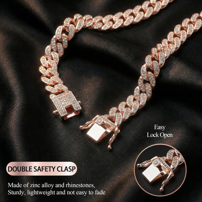 Benophis Rose Gold Diamond Cuban-Style Cat and Dog Necklace, Suitable for Medium and Large Cats and Small Dogs, Equipped with a Safety Clasp; Fashionable Pet Jewelry Accessory That Can Complement Outfits.