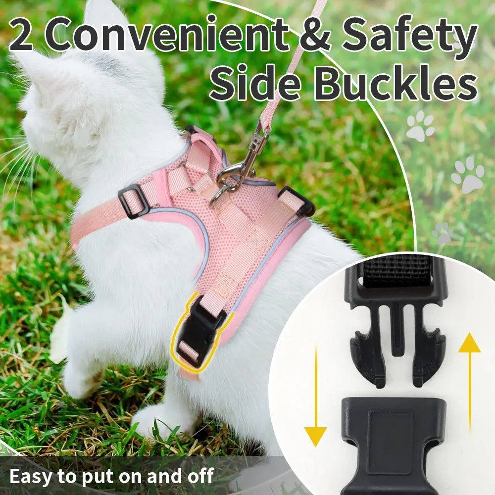 Cat Harness and Leash Set, Adjustable Soft Anti-Escape Vest with Reflective Straps and Breathable Design, Easy-Control Safety Walking Harness for Cats