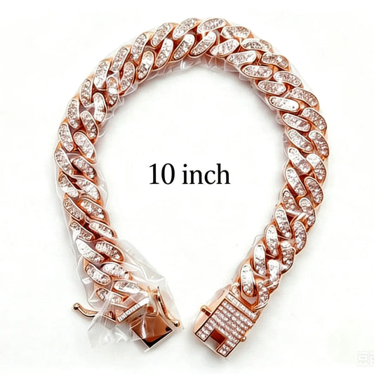 Benophis Rose Gold Diamond Cuban-Style Cat and Dog Necklace, Suitable for Medium and Large Cats and Small Dogs, Equipped with a Safety Clasp; Fashionable Pet Jewelry Accessory That Can Complement Outfits.